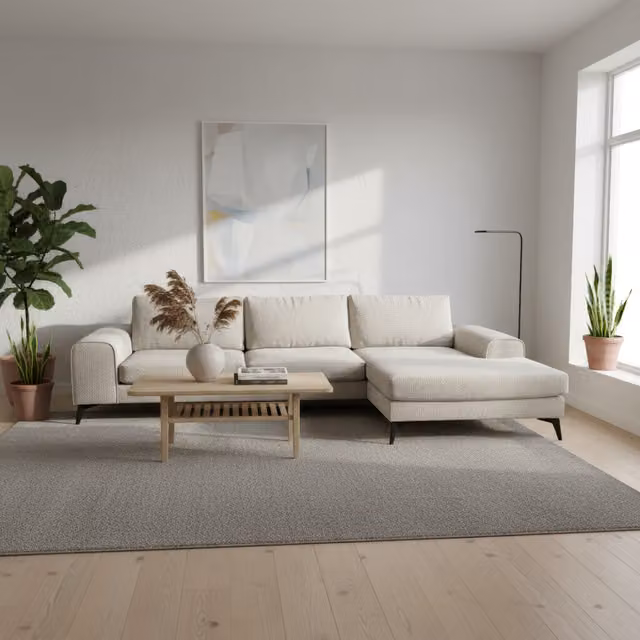 Abakus Direct Venice Chenille L-Shape Corner Sofa with Deep Seats and Extra-wide Padded Arms in White, Right-hand Facing