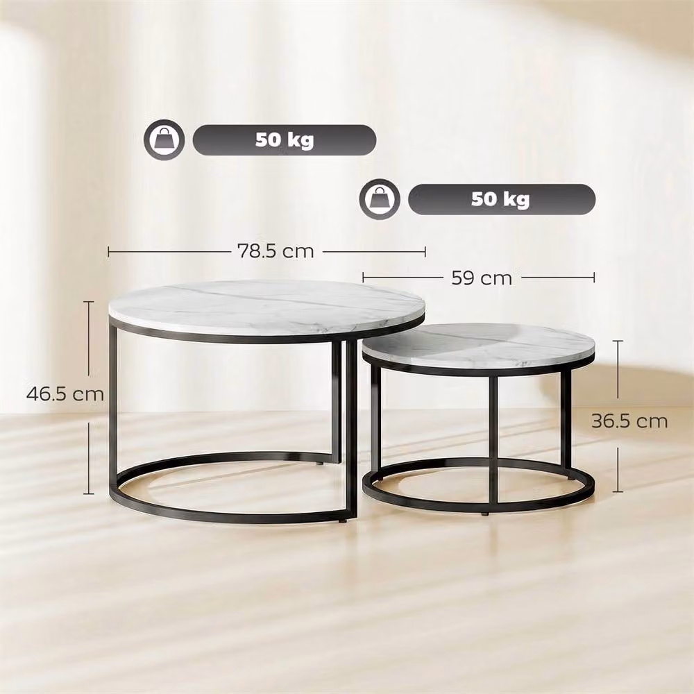 EONLION White 2 Piece Round Metal Stacking Coffee Table Set for your Living Room – 2