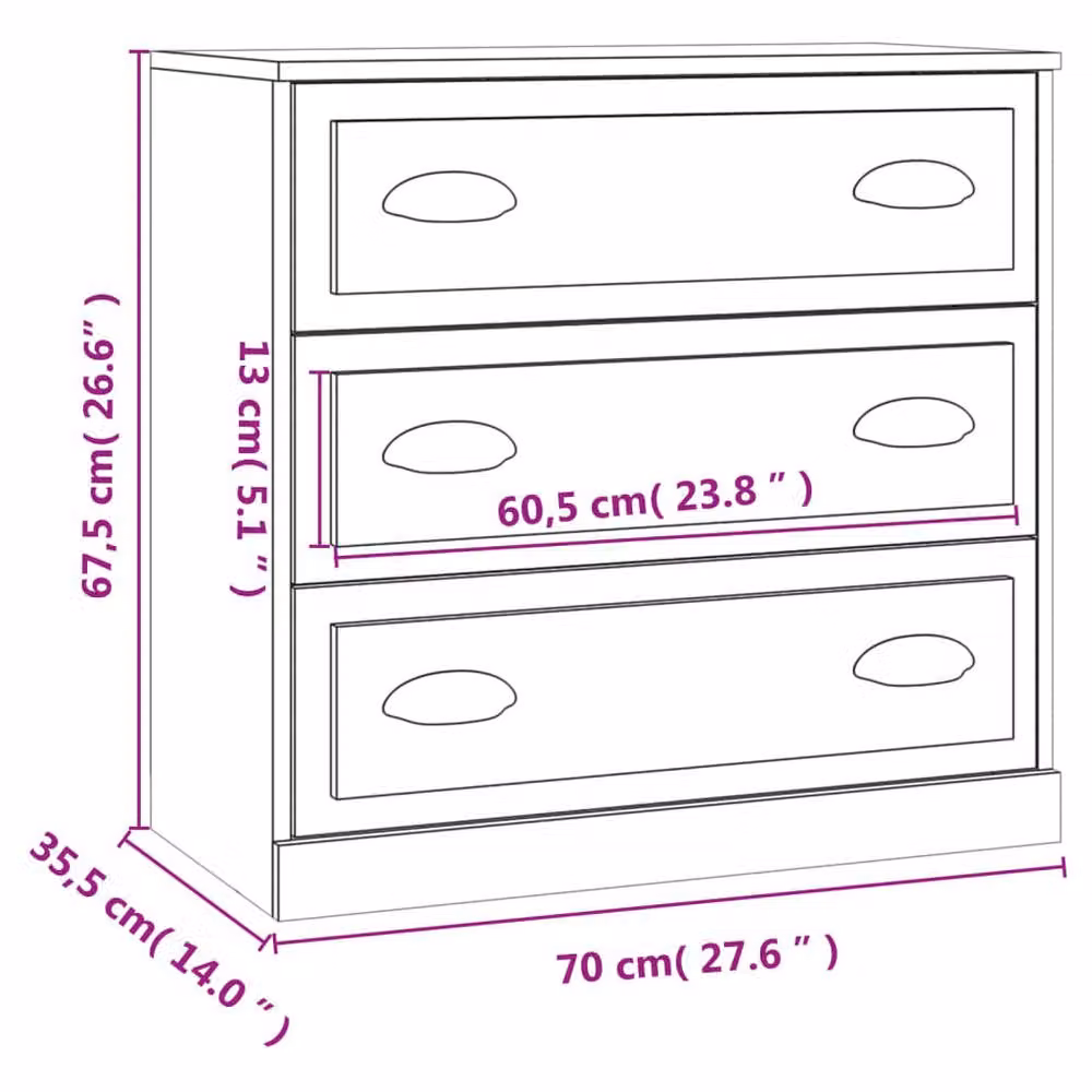 Berkfield Home Sonoma Oak Sideboard in Beige, W/D/H: 70 x 35.5 x 67.5 cm – 2