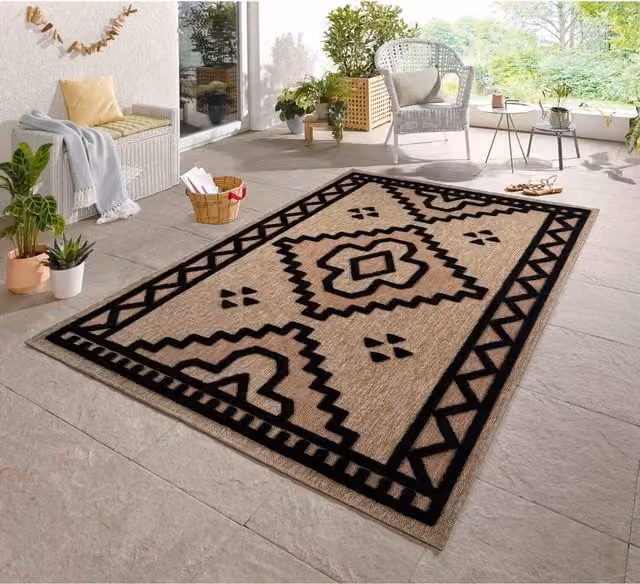 Desire Harper Diamond Pattern Water Resistant Indoor Outdoor Area Rug, Black, 290 cm