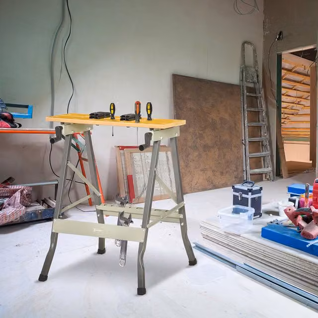 DURHAND 4-in-1 Foldable Work Bench, Saw Horse and Clamp Table in Grey and Natural Wood