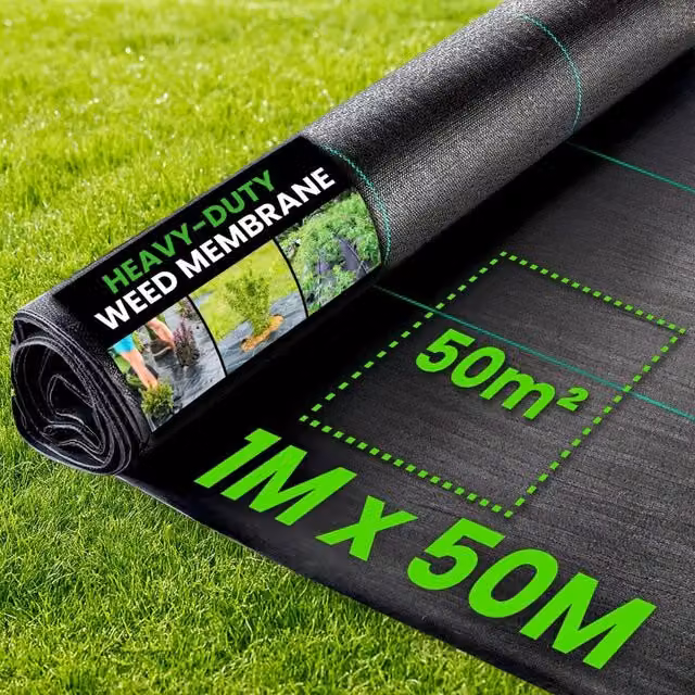 Green Thumbz Heavy Duty Black Weed Control Fabric, W: 1 m, L: 50 m