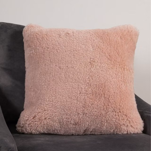 Native Natural Pink Short Pile Lambskin Square Cushion