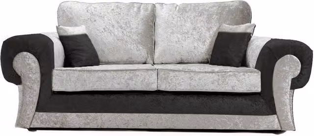 Furnishings For Less UK Chelsea 3 Seater Sofa in Black Crushed Velvet with Rolled Arms