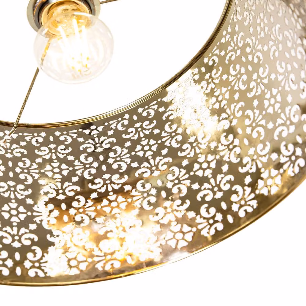 Happy Homewares Moroccan Designed Large Gold Metal Pendant Shade with Floral Decor – 3