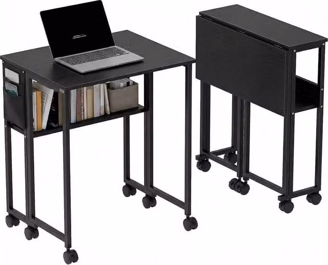 Rolipo Black Drop Leaf Writing Desk with Castors – 1