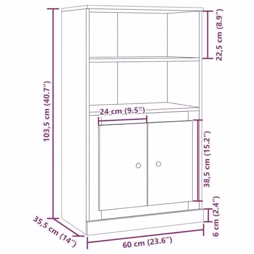 vidaXL Highboard in Artisan Oak, Brown, W/D/H: 60 x 35.5 x 103.5 cm – 3