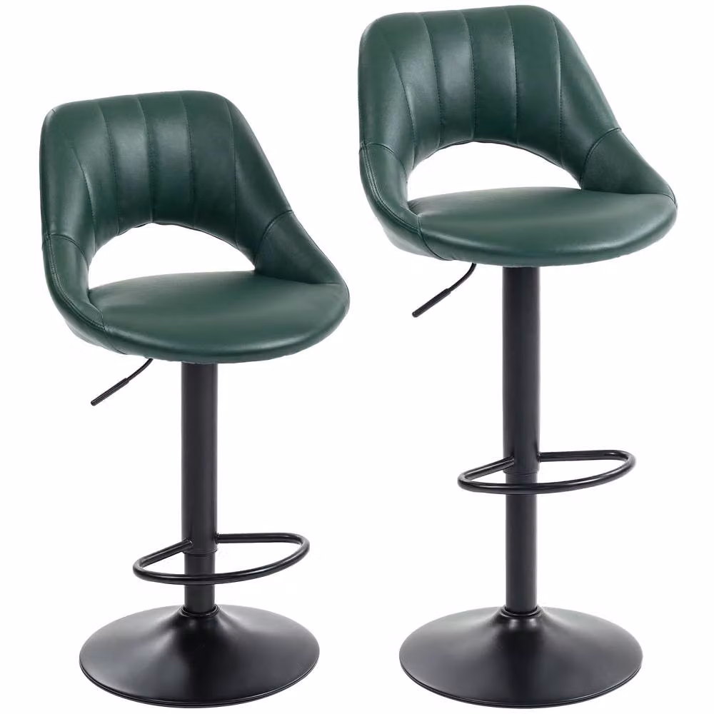 Wyld Haus Nimba Set of 2 Dark Green Faux Leather Adjustable Counter Bar Stools – 2