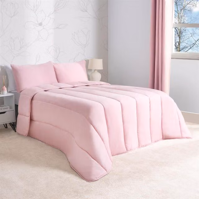 OHS 10.5 Tog Hollow Fibre Soft Duvet and Pillowcase Set, Pink, Double