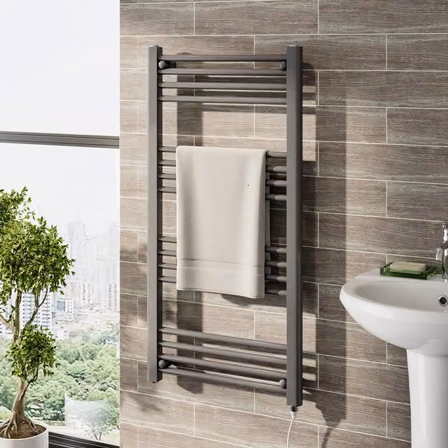 Livingandhome Stainless Steel Electric Towel Radiator Warmer, Grey, Width: 100 cm