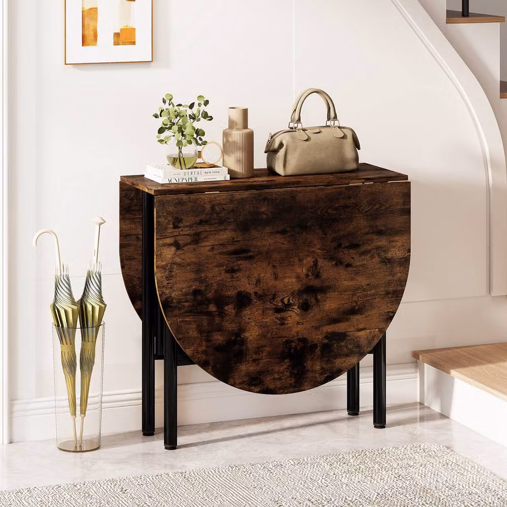 Costway Industrial Folding Dining Table and Console Table in Brown and Black, W: 150 cm, D: 60 cm, H: 76 cm – 8