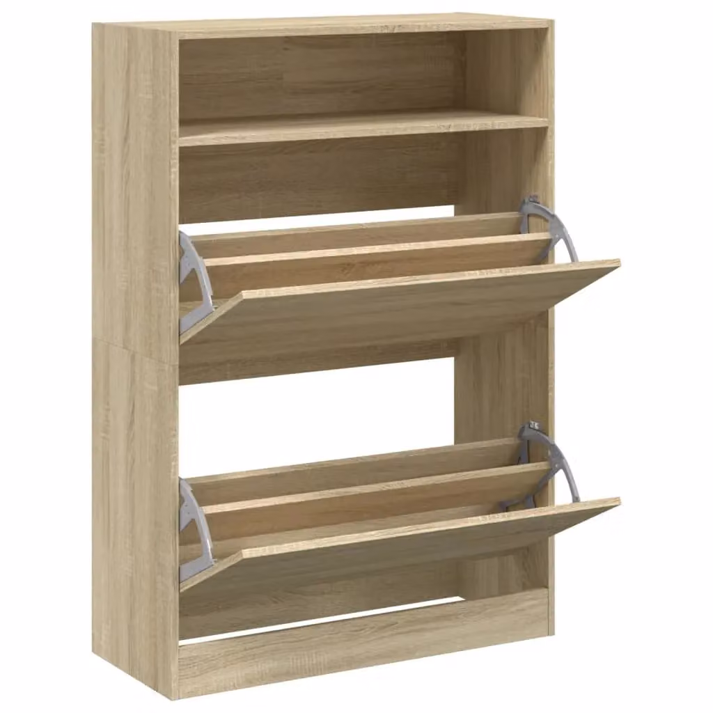 Berkfield Home Sonoma Oak Shoe Cabinet in Brown with 2 Tilting Compartments, W/D/H: 80 x 34 x 116 cm – 2