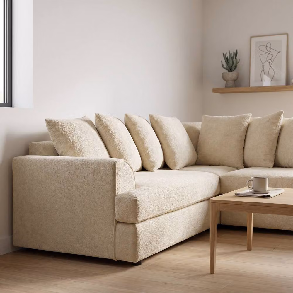 Abakus Direct Ferguson Bouclé L-Shape Corner Sofa in Light Sand – 2