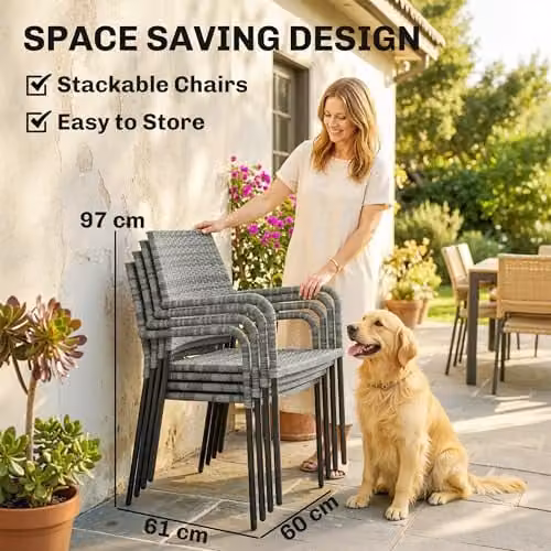 Outsunny 4 Seater Rattan Dining Set with Glass Table and Parasol, Grey – 4
