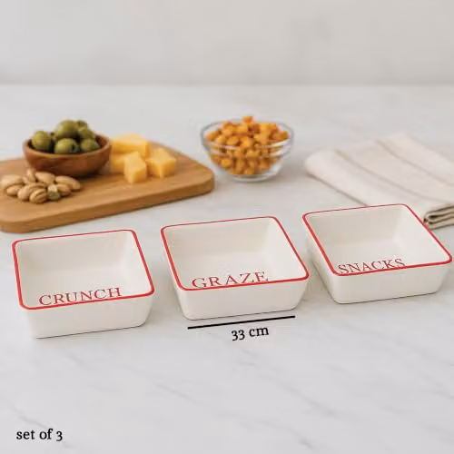 Orsina Set of 3 Hollywood Porcelain Dip Bowls in Red, Beige and White – 2