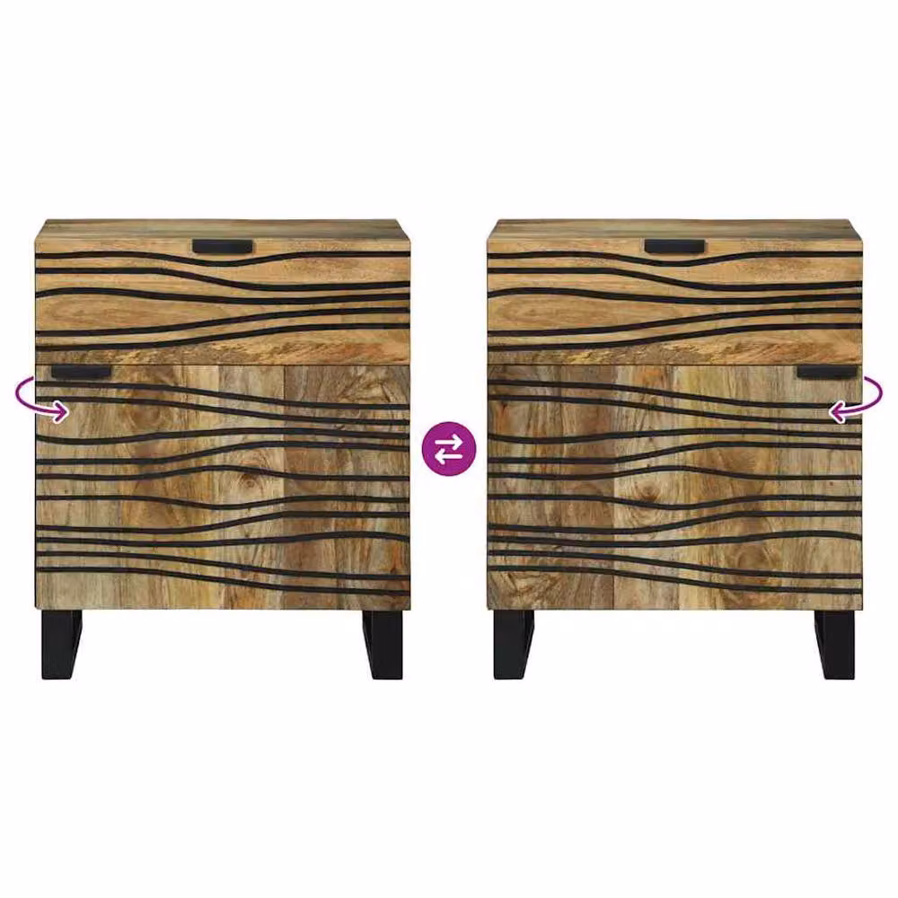 Berkfield Home Bedside Cabinet in Brown Solid Mango Wood, W: 50 cm, D: 33 cm, H: 60 cm – 6