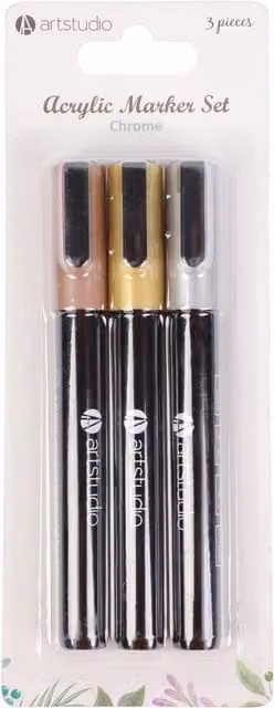 Art Studio Set of 3 Silver Chrome Acrylic Markers