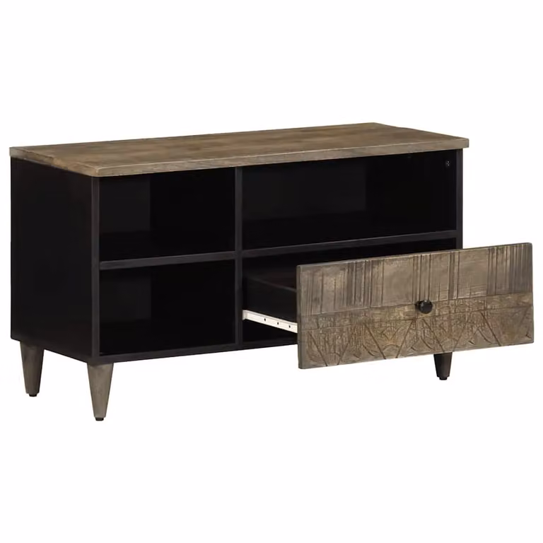Berkfield Home Mango Wood TV Cabinet in Black and Brown, W/D/H: 80 x 33 x 46 cm
