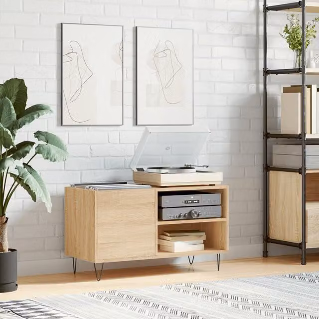 Berkfield Home Record Cabinet in Sonoma Oak, Brown, W/D/H: 85 x 38 x 48 cm