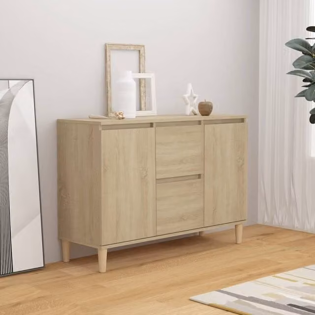 Berkfield Home Sonoma Oak Sideboard in Brown and Beige, W/D/H: 103.5 x 35 x 70 cm