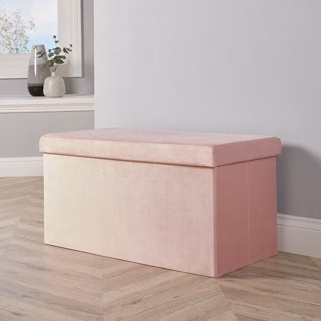 Home Source Regular Folding Ottoman in Pink Velvet
