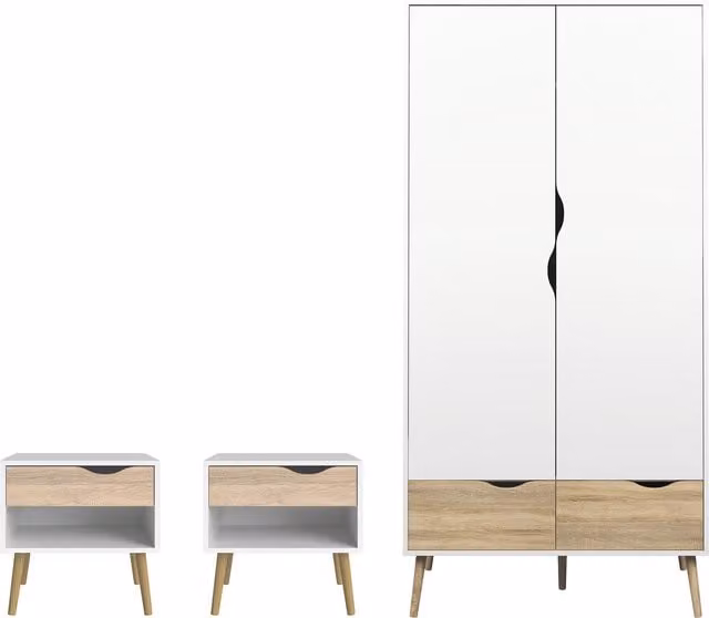 Furniture To Go Oslo 3 Piece Scandinavian Bedroom Set in White and Oak