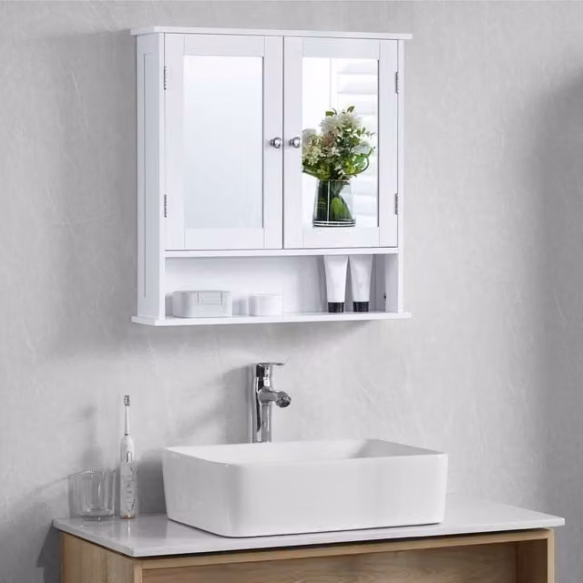 HD Designs Priano 2 Door Mirrored Wall Cabinet with Internal Shelves in White – 1