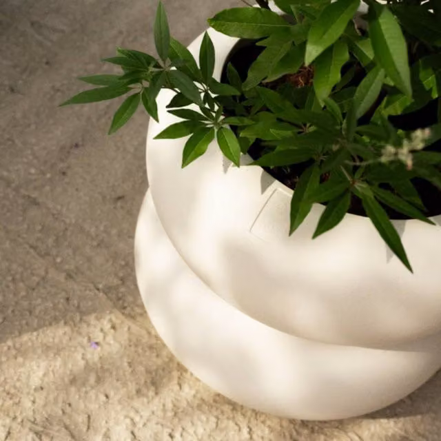 Charles Bentley Elho Amber Roll Low 43 Round Planter, White, for Indoor and Outdoor Use