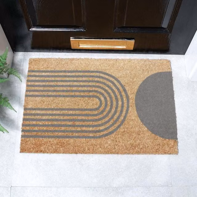 Artsy Mats Grey Abstract Half Moon Semicircular Doormat, W/D: 60 x 40 cm – 1