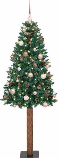 Berkfield Home Slim Green Christmas Tree, Height: 210 cm, PVC and Solid Pine Wood – 1