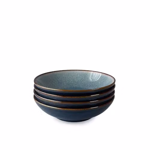 Scandi Home Set of Four Stavanger Blue Ceramic Pasta Bowls, Diameter: 21 cm – 5