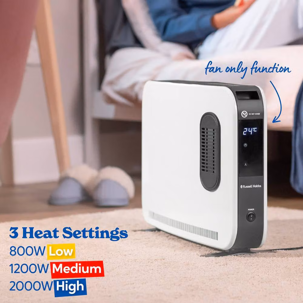Russell Hobbs RHCVHTF2004 Digital Convector Heater, 2000W Electric with Turbo Fan and Timer, White – 6