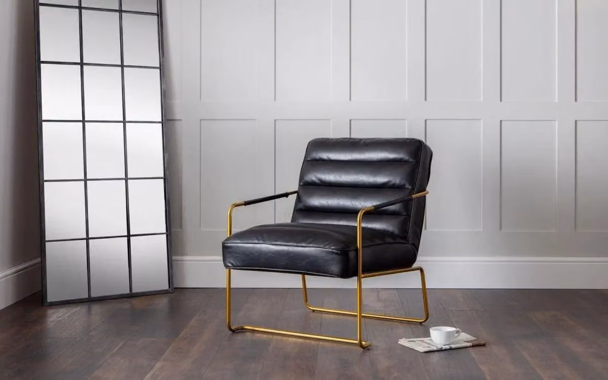 Ashfield Black Faux Leather Armchair with Gold Metal Frame – 5