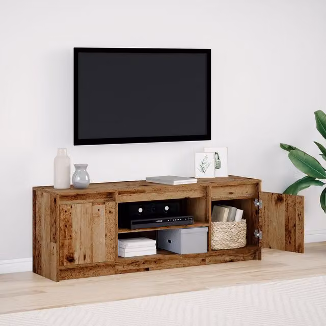 Berkfield Home TV Cabinet with LED in Old Wood Brown, W/D/H: 139.5 x 34 x 50 cm