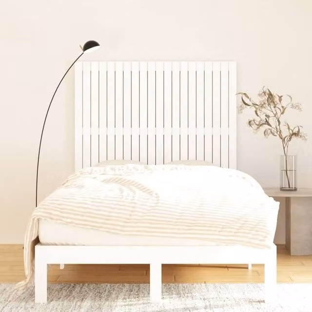 Berkfield Home White Solid Wood Pine Wall Headboard, W: 127.5 cm, D: 3 cm, H: 110 cm