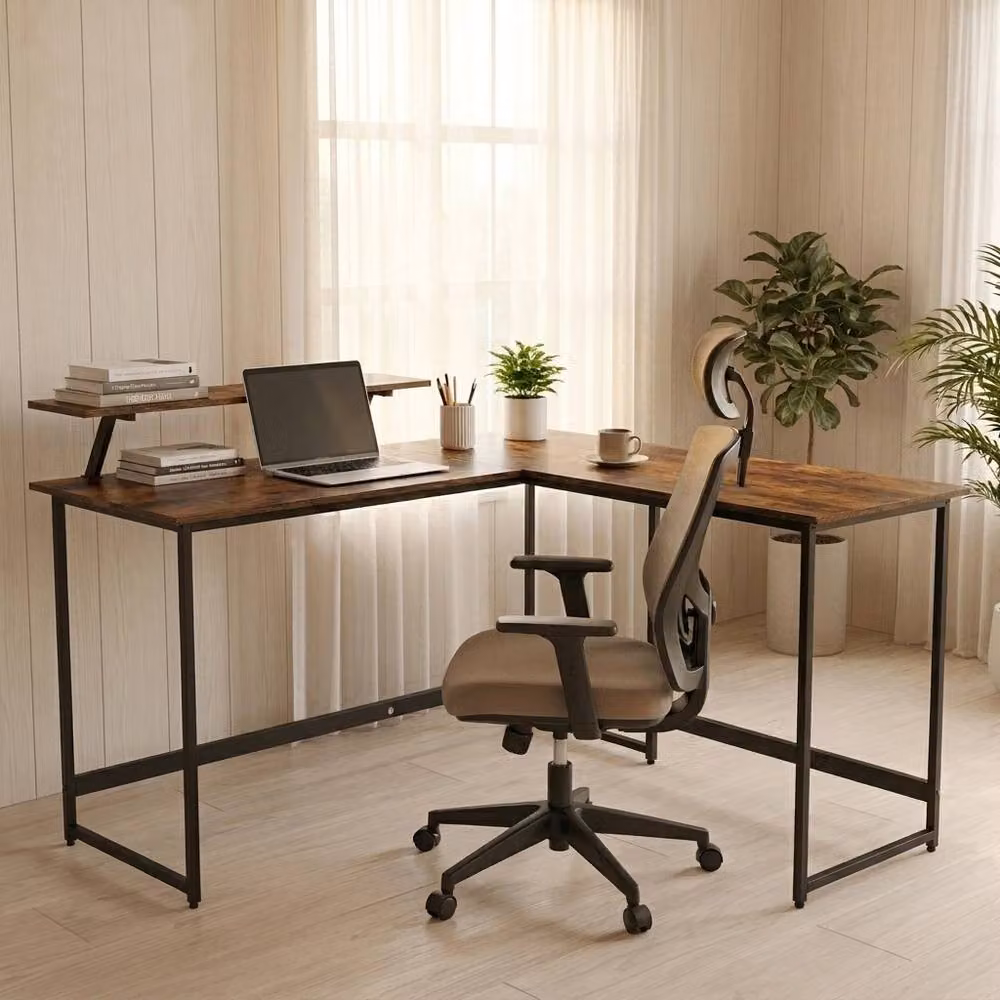 Abrihome Industrial Rustic L-Shaped Corner Computer Desk in Brown – 6