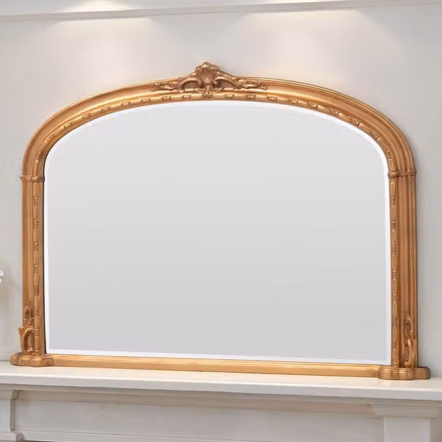 Yearn Victorian Arched Bevelled Overmantle Wall Mirror in Gold