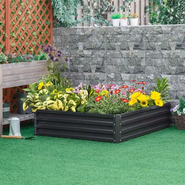Outsunny Raised Garden Bed Planter in Grey Galvanised Steel, W/D/H: 120 x 30 x 120 cm