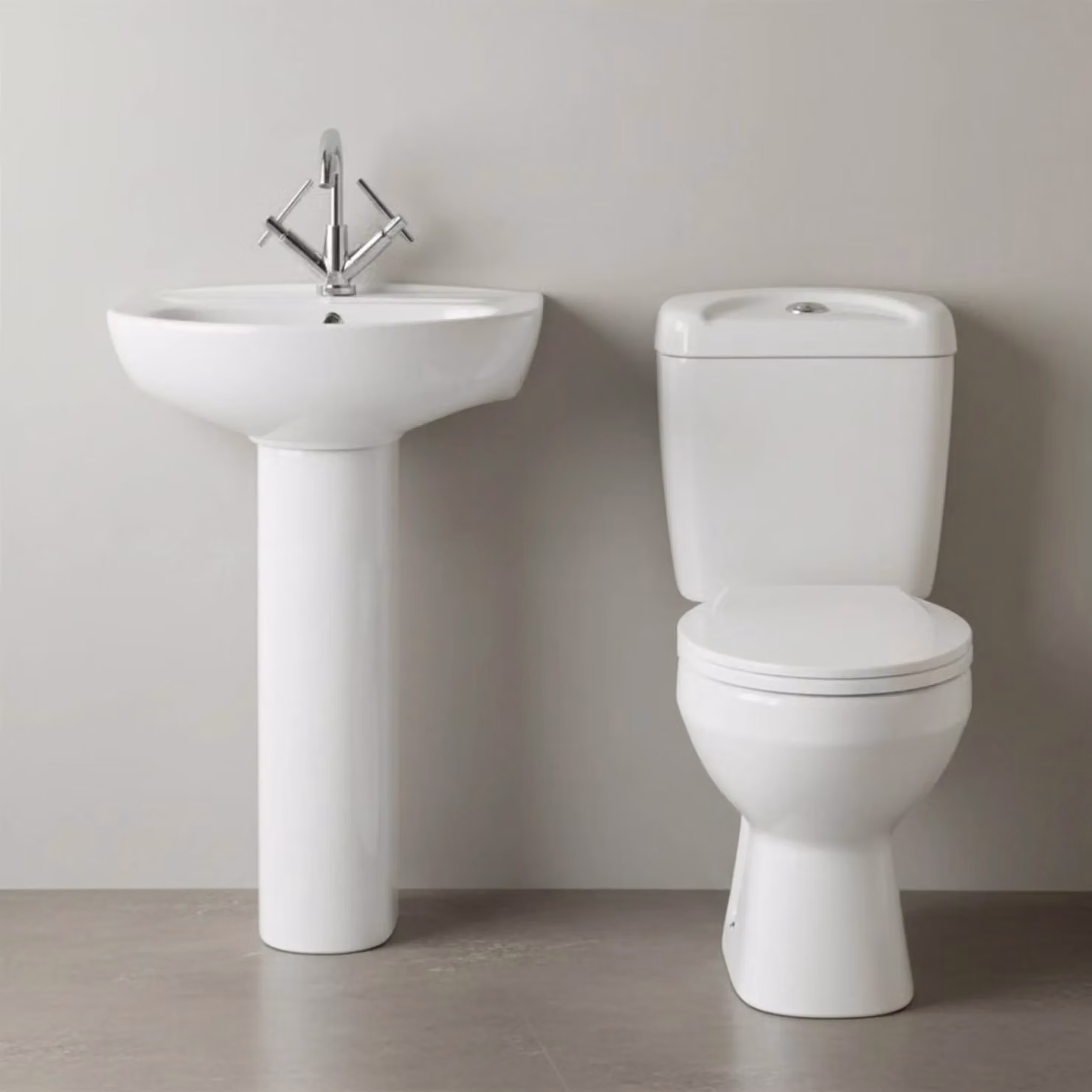 Balterley Adley Close Coupled Dual Flush Toilet with Soft Close Seat and 550mm Full Ceramic Pedestal in White – 3