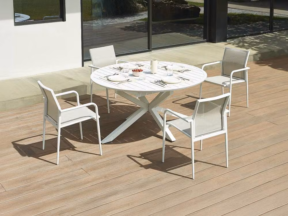 Vente-unique Set of 2 Stackable Garden Armchairs in White Aluminium and Textilene – 2
