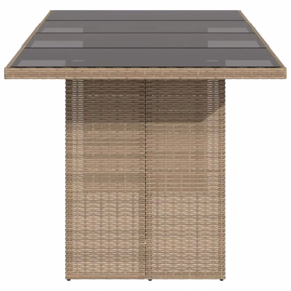 Berkfield Home Beige Poly Rattan Extendable Garden Table with Glass Top W/D/H: 190 x 80 x 75 cm – 3