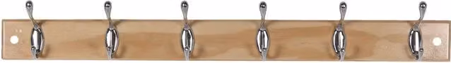 Decorails 6 Hook Pine Rail in Natural Wood and Chrome