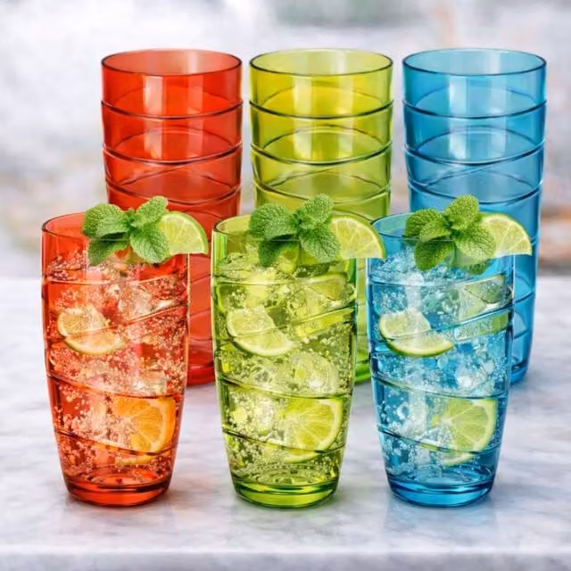 Volila Pack of 6 Multicolour Stackable Plastic Acrylic Tumblers, 550ml per glass – 1