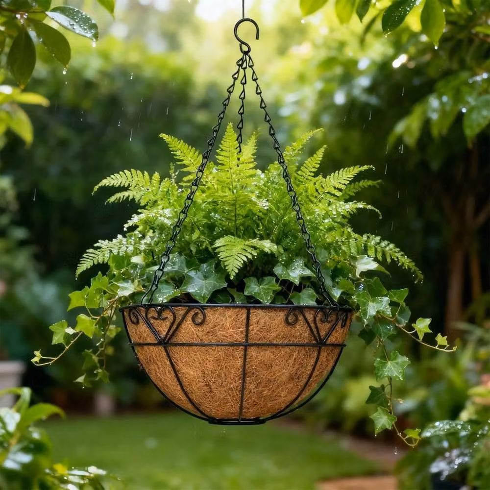 Kelvenix Set of 4 Metal Hanging Garden Planter Baskets in Brown – 4