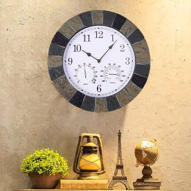 PAWNORA Grey Arab Word Round Analog Garden Wall Clock, Diameter: 34.04 cm