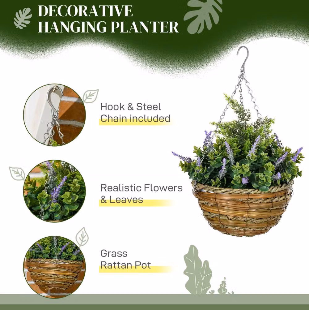 STILVORA Set of 2 Artificial Hanging Lavender Plants with Green Wicker Pots – 3