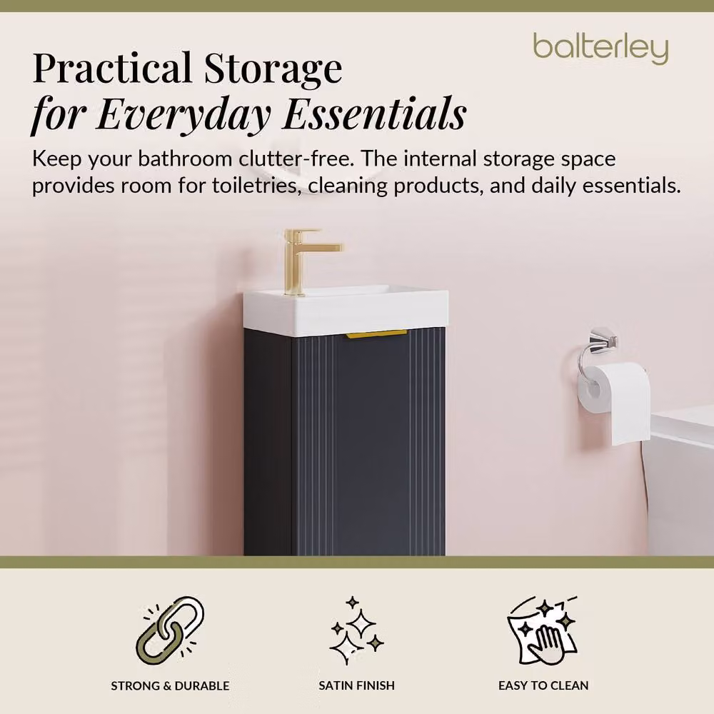 Balterley Grey Floor Standing Bathroom Vanity Unit with Black Handle and Soft Close Doors, Width: 40 cm – 2