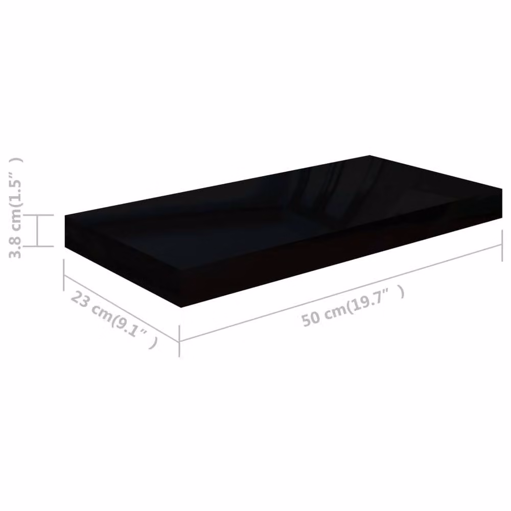 Berkfield Home Floating Wall Shelves, 2 Piece Set, High Gloss Black, W: 50 cm, D: 23 cm, H: 3.8 cm – 4