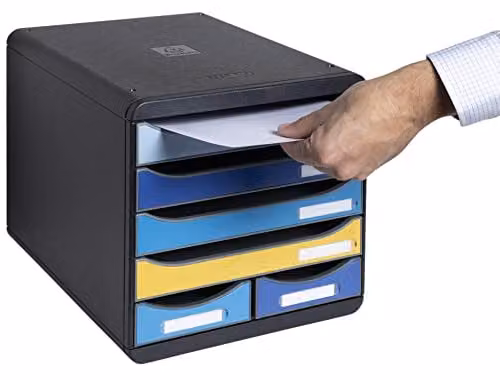 Exacompta BIG-BOX MAXI Document Storage Box in Bee Blue with 4 A4+ Drawers and 2 Small Utensil Drawers, W: 27.8 cm, D: 34.7 cm, H: 27.1 cm – 2