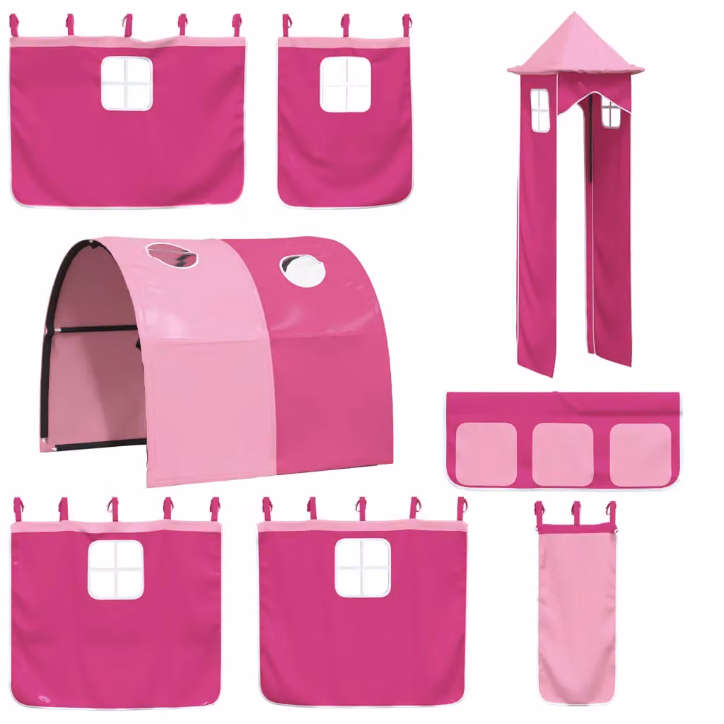 Berkfield Home Pink Opaque Childrens Loft Bed Curtains with Tunnel and Tower – 3